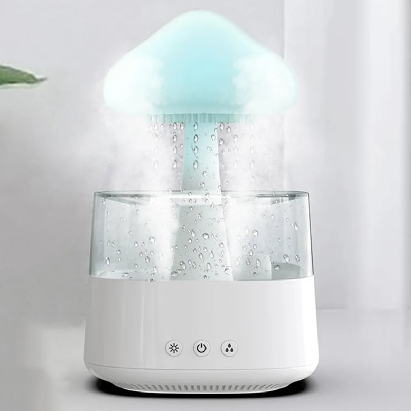 Umidificador de Ar Cogumelo Luz Noturna e Difusor de Essências com Gotas de Chuva