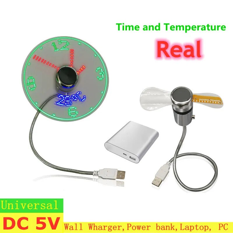 USB Fans Time And Temperature Display Creative Cool Gift Mini Fan With LED Light USB Gadgets Laptops PC Dropship New Products